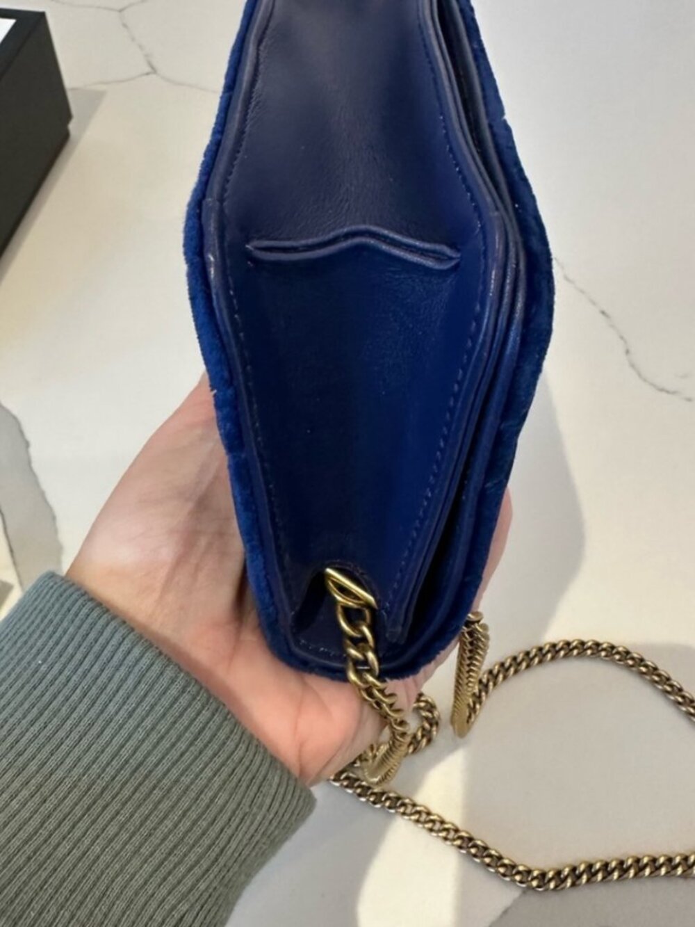 Authentic Gucci Marmont Cross Body Bag. Small/Royal Blue velvet. Like new ! - Picture 3 of 5
